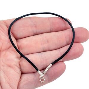 Vintage Sterling Silver 925 Star Charm Black Cord Anklet 9"